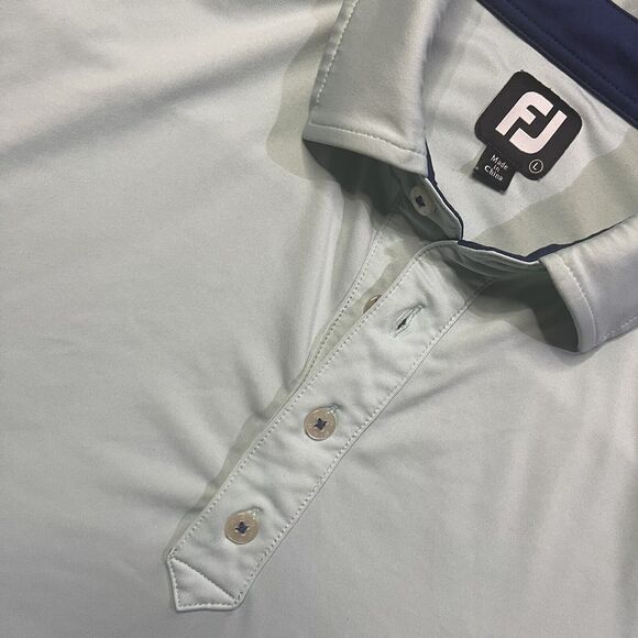 FootJoy Fj Golf Polo Shirt Short Sleeve Mens Sz L solid‎ light blue 4 button up - Picture 3 of 5